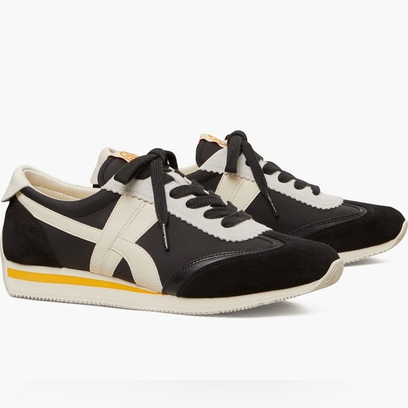 Tory Burch Hank retro runner black white & yellow designer Sneakers /size 6.5